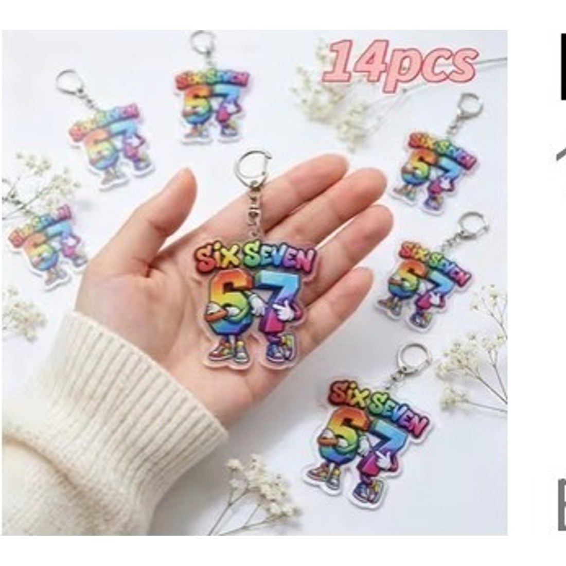 14pc Six Seven 67 Acrylic Keychain Set Colourful Macaron Charms Party Favours