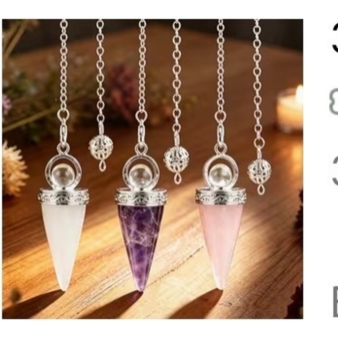 Natural Stone Crystal Pendulums 3pc Set