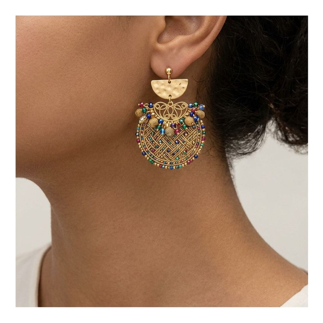 Multicolour Bohemian Statement Drop Earrings Beaded Round Boho Pair