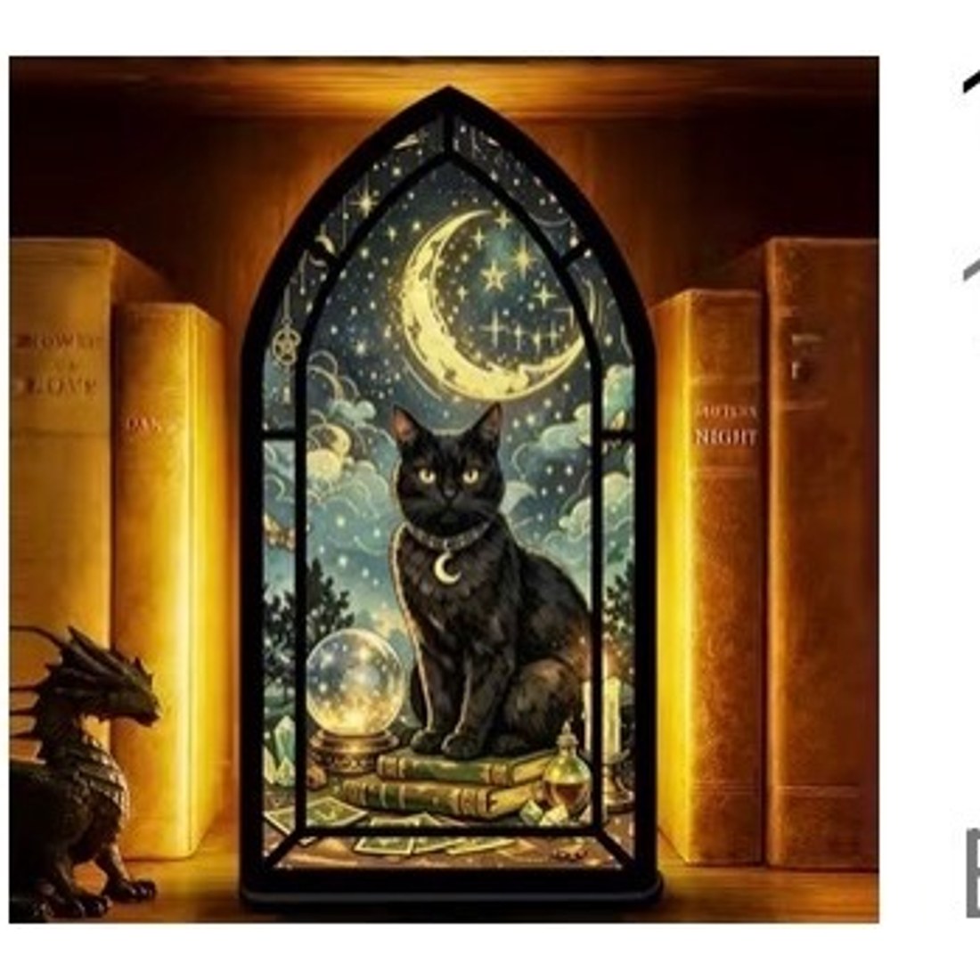 Gothic Black Cat Stained Glass Bookend