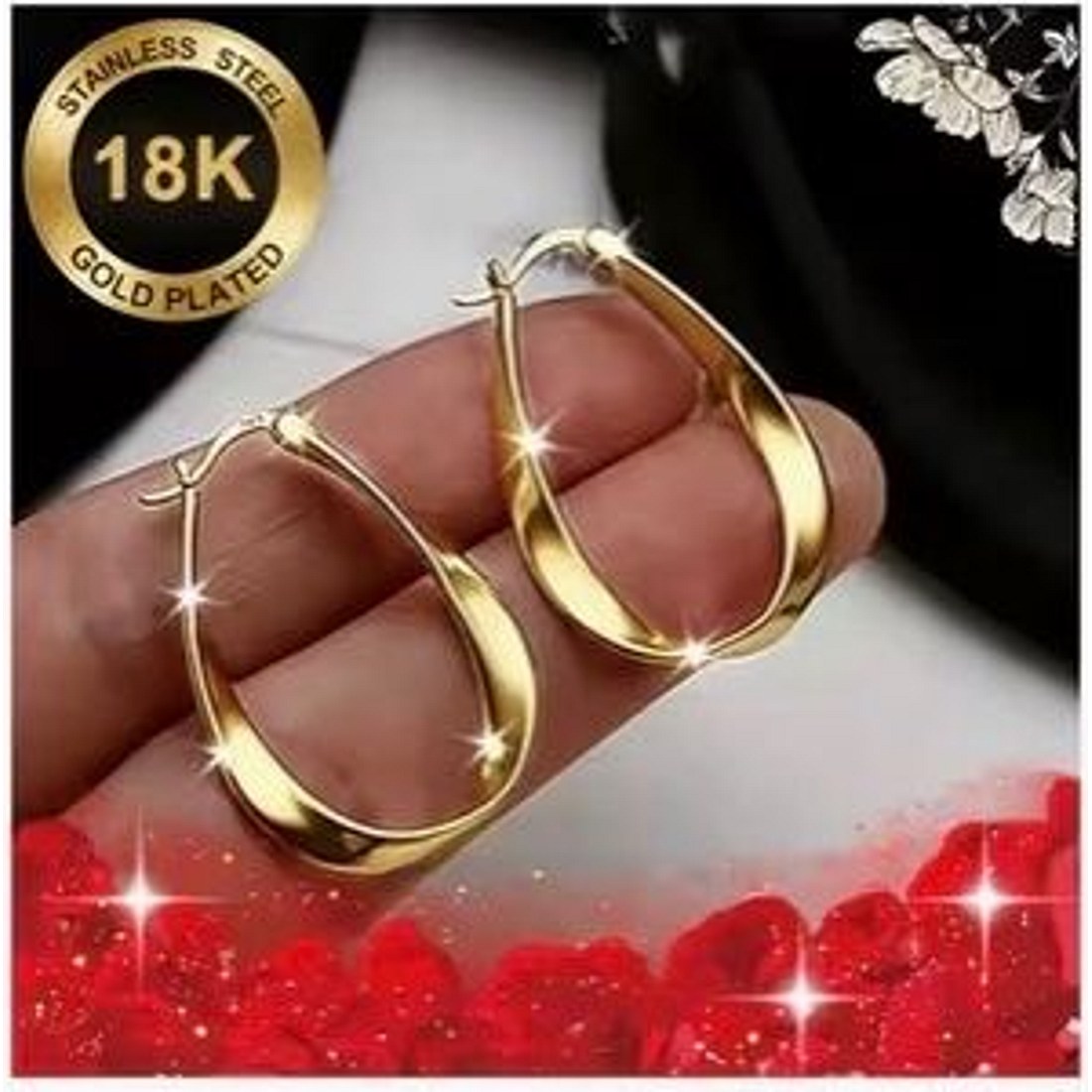 18K Gold-Plated Oval Hoop Earrings
