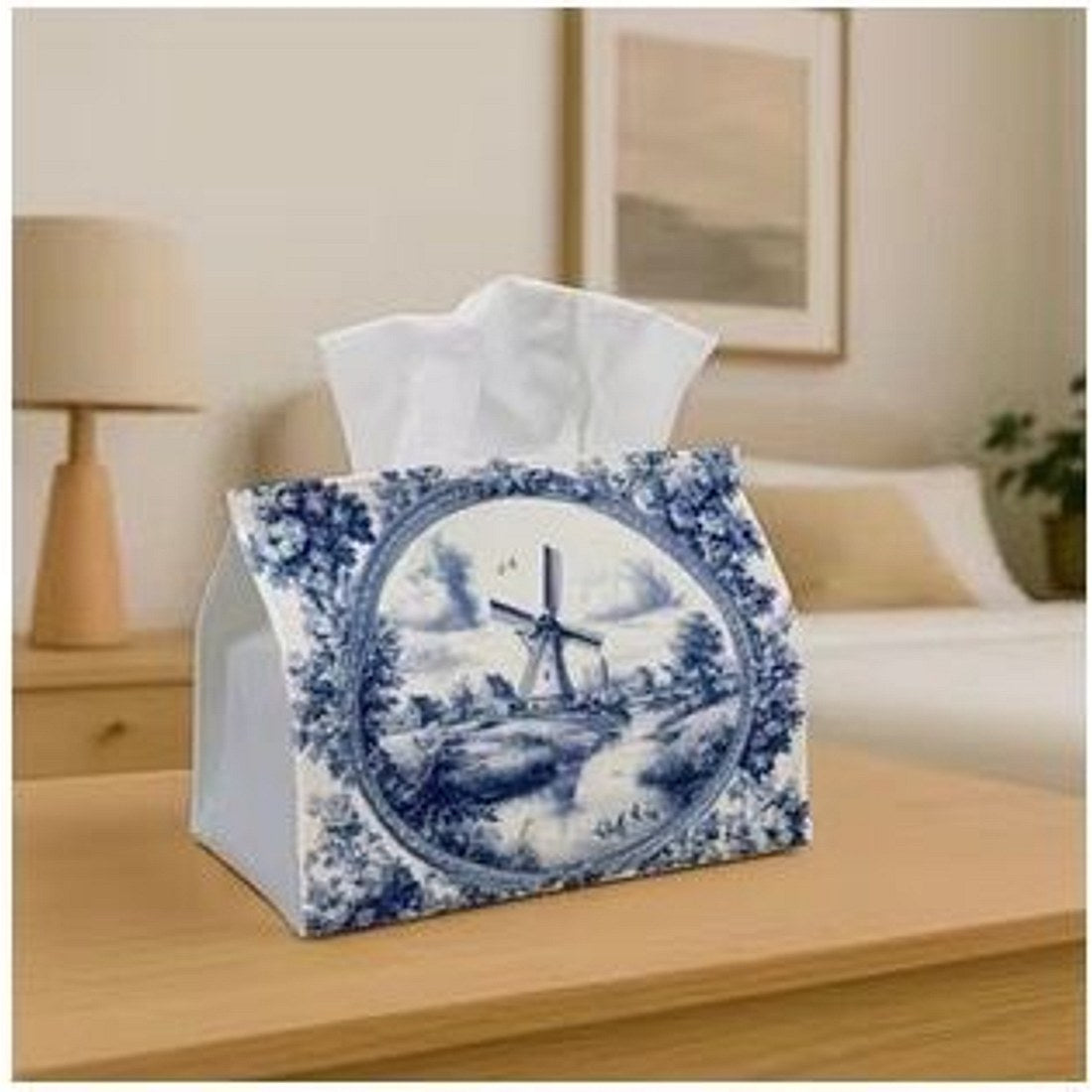 Vintage Dutch Delft Blue Tissue Box Cover