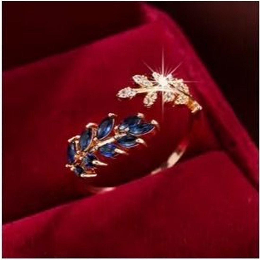 Blue Spinel Leaf Vine Ring
