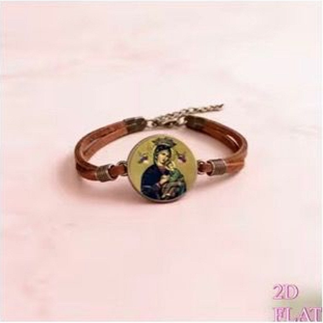 Orthodox Madonna Icon Leather Bracelet