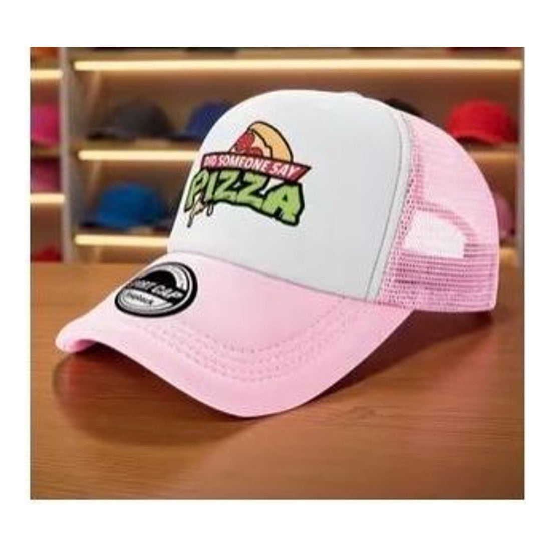 Fun Pizza Lover Trucker Cap Pink Mesh Adjustable Baseball Hat