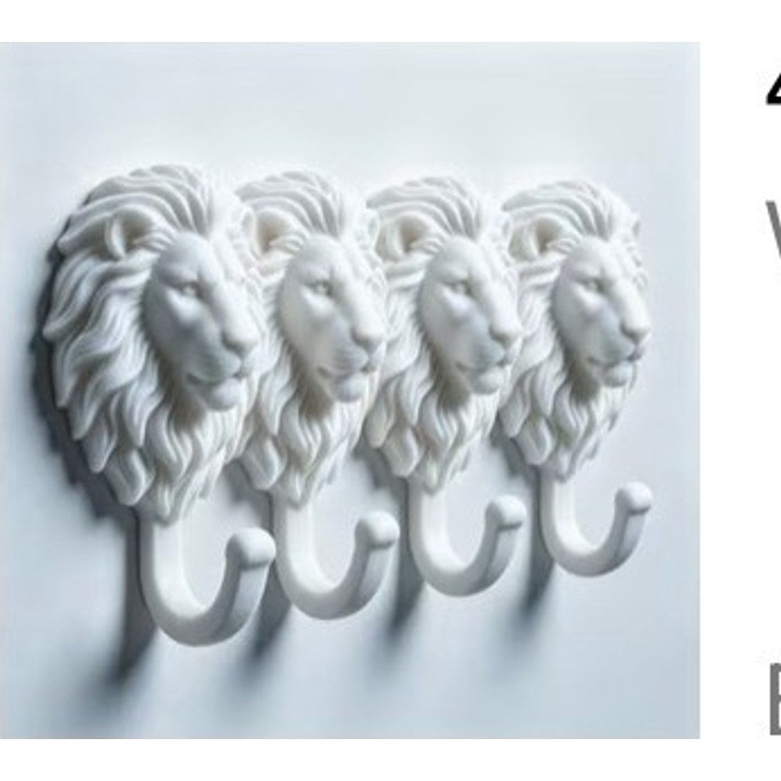 Grassland Lion Head Wall Hooks 4pc White