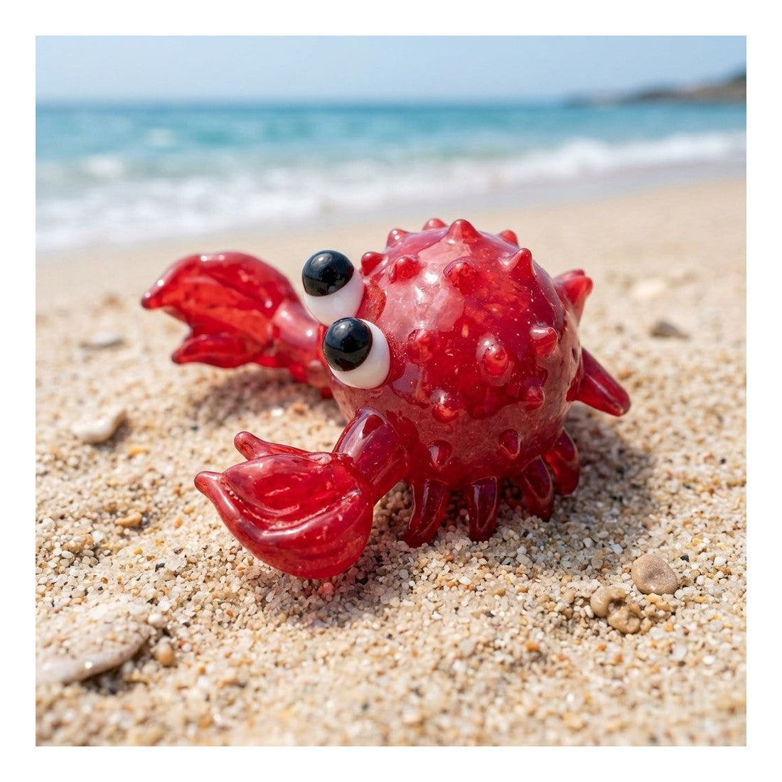 Red Crab Hermit Crab Glass Look Ornament Coastal Decor Figurine