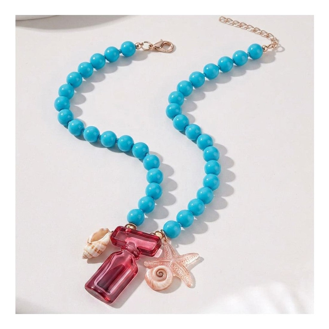 Exaggerated Vacation Ocean Blue Bead Necklace Charm Statement Piece