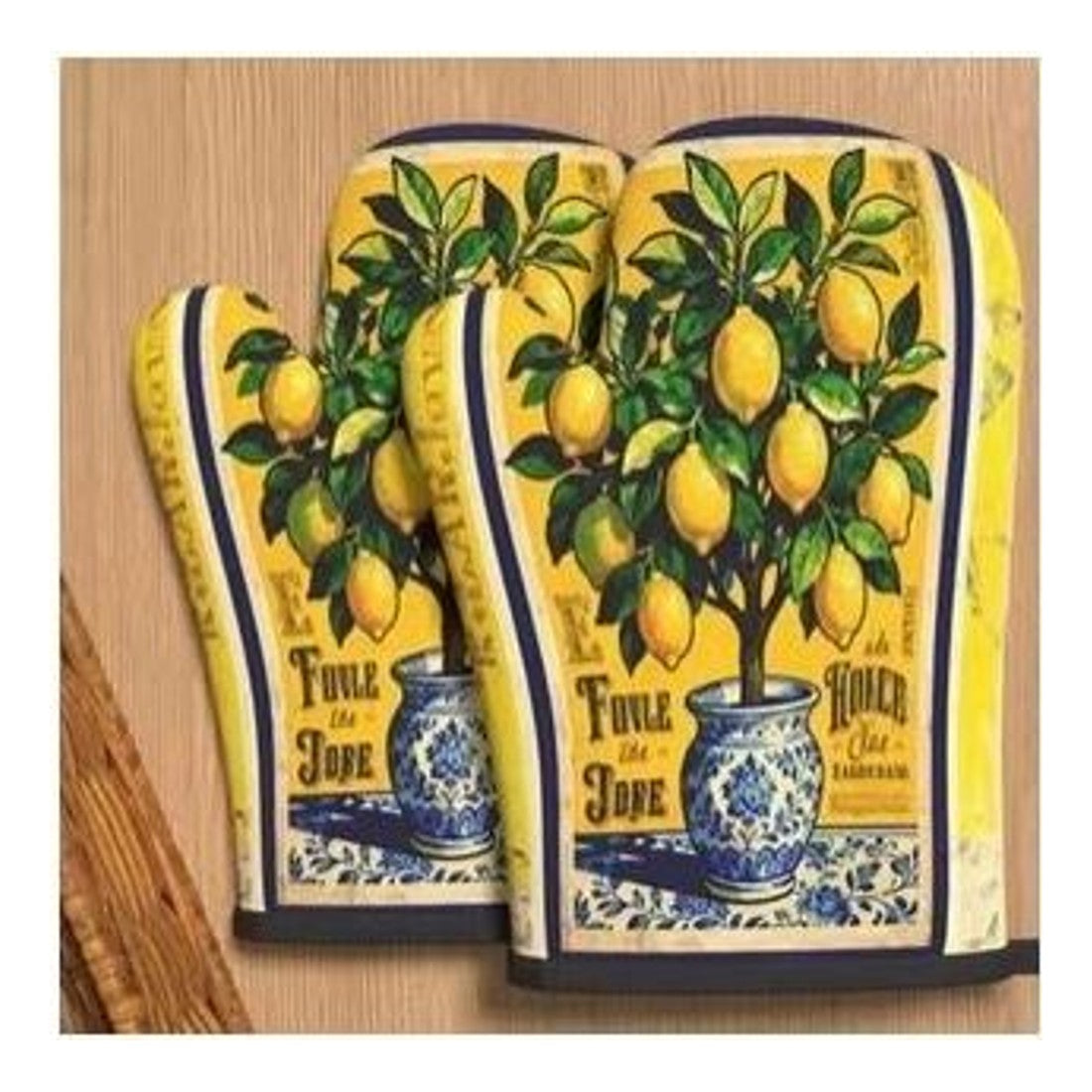 2pc Lemon Tree Oven Mitts Italian Kitchen Heat Resistant Gloves