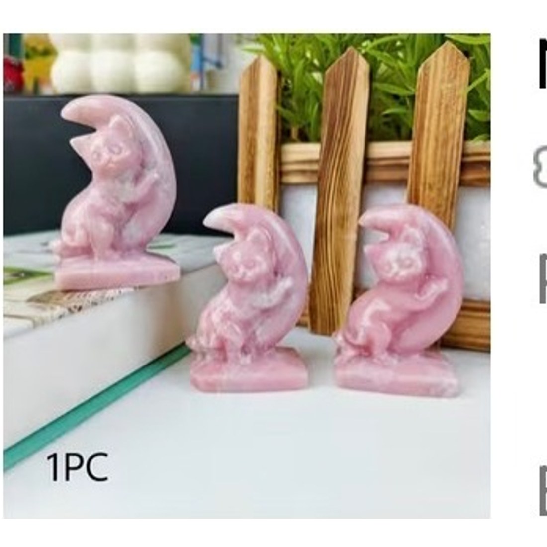 Pink Opal Moon Cat Carving