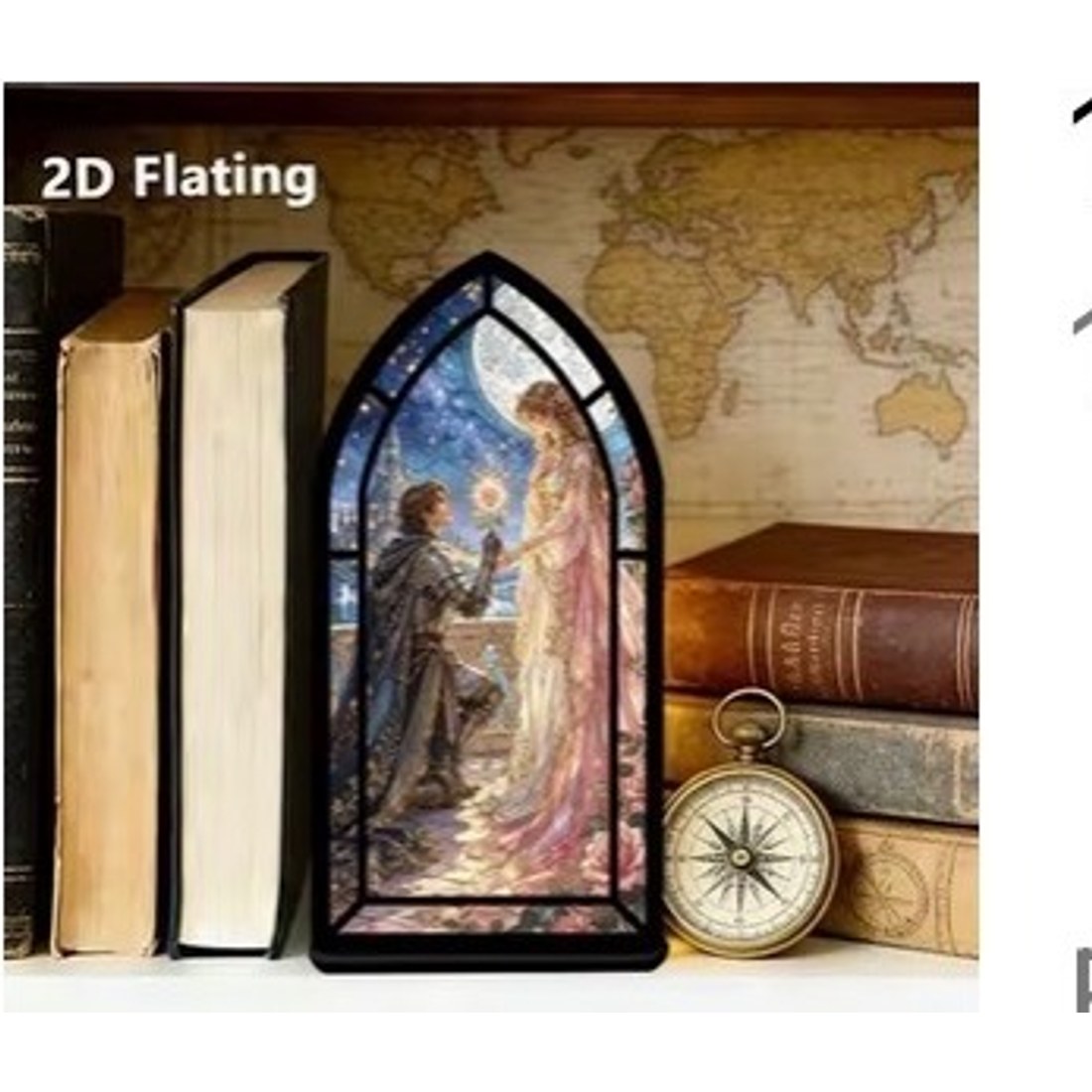 Acrylic Stained Glass Style Art Panel Romantic Couple Arch 20x10cm Shelf Decor