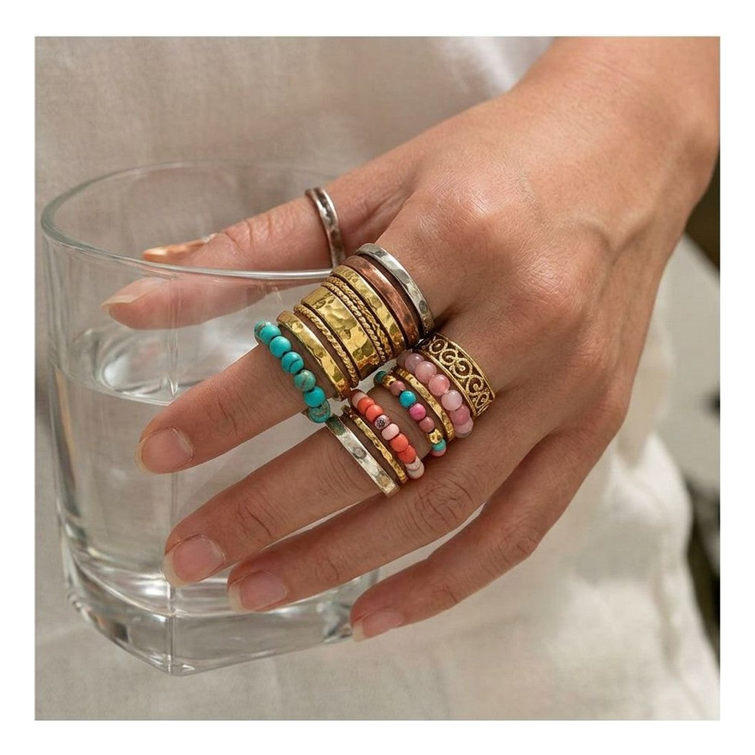 10pc Summer Seaside Beach Ring Set Multicolour Boho Stacking Rings