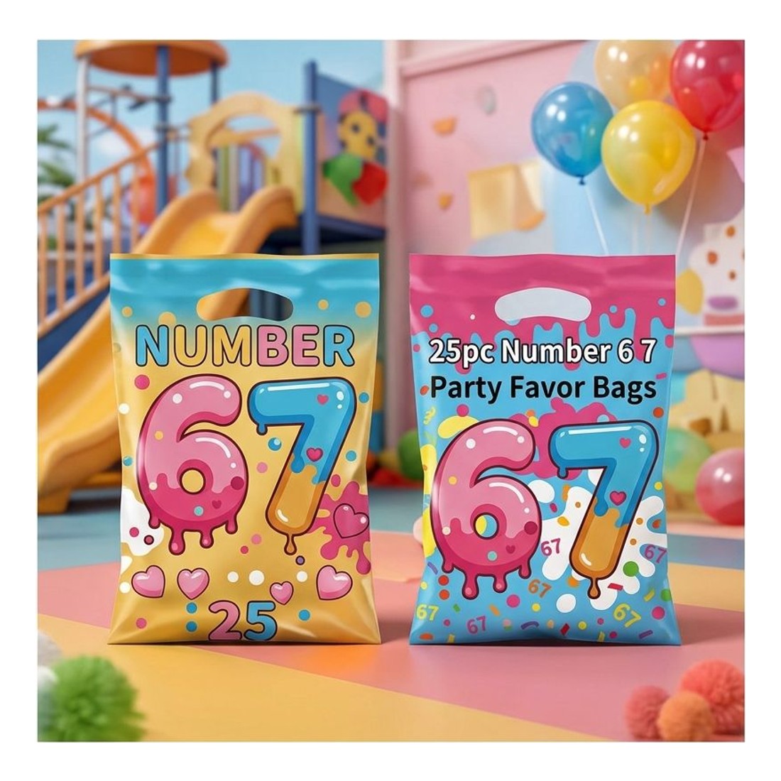 25pc Number 6 7 Party Favor Bags Colourful Birthday Loot Treat Bags
