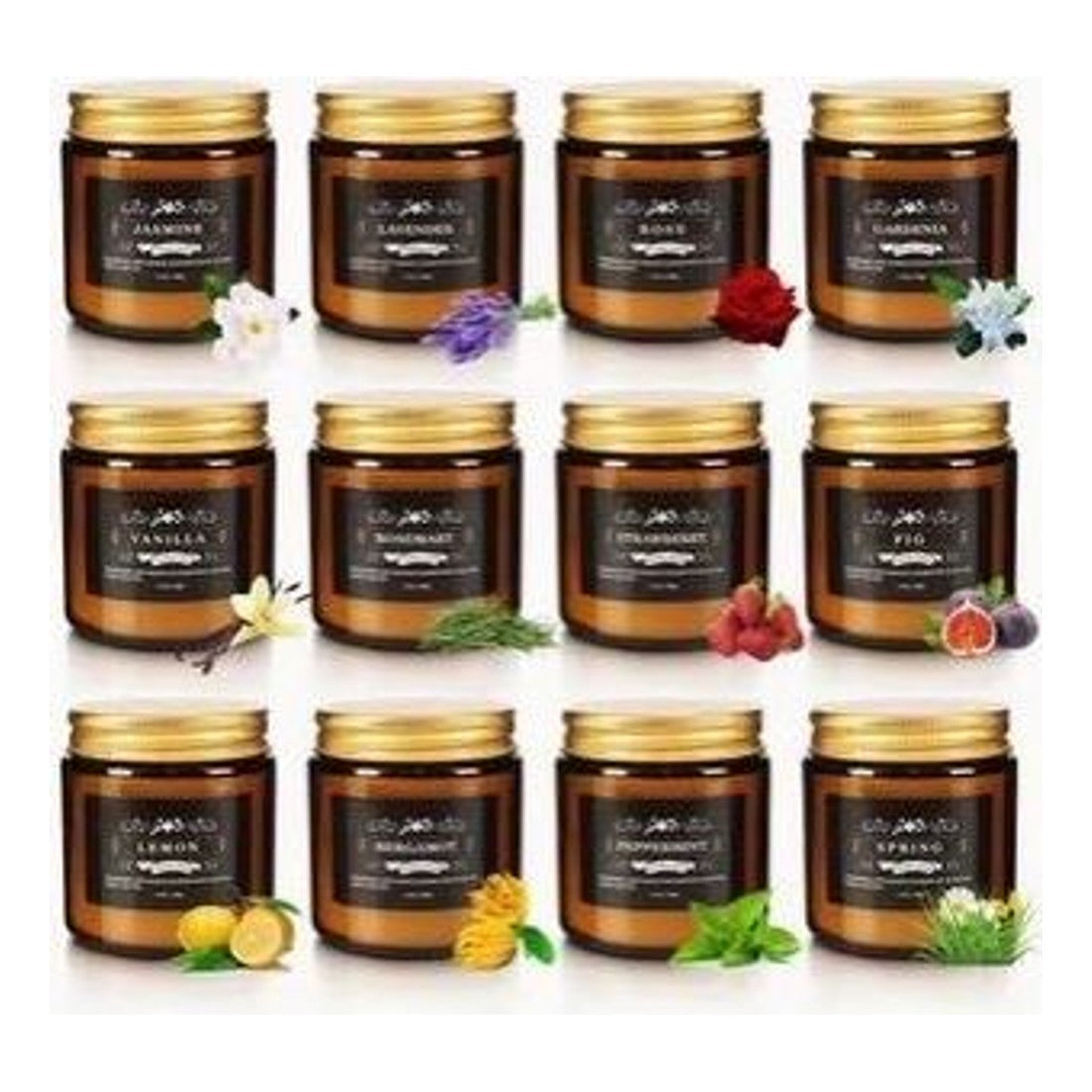 Set of 12 Scented Candles Amber Glass Jars Mixed Fragrances Home Gift Set