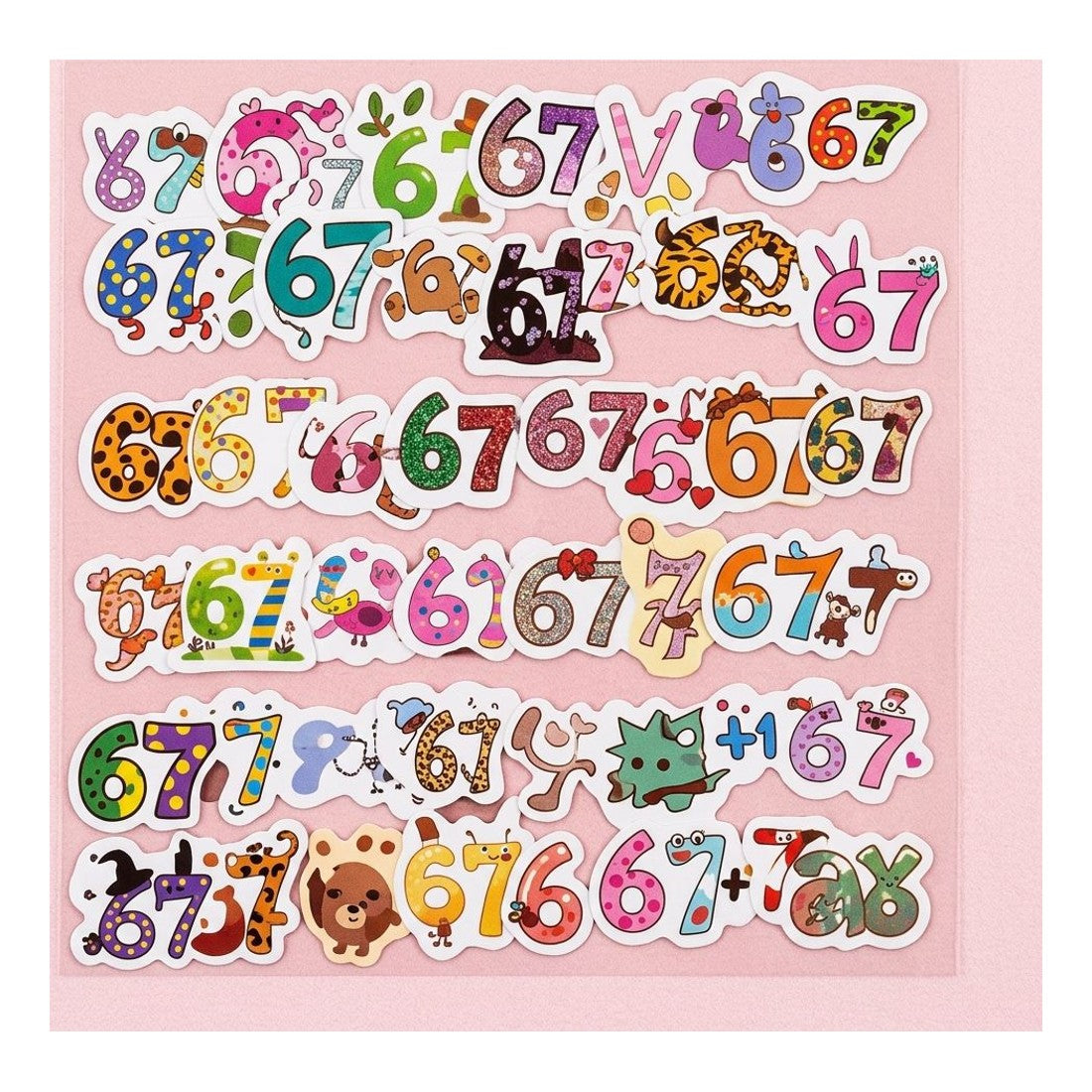 50pc Number 6 and 7 Stickers Colourful Mixed Style Decal Set