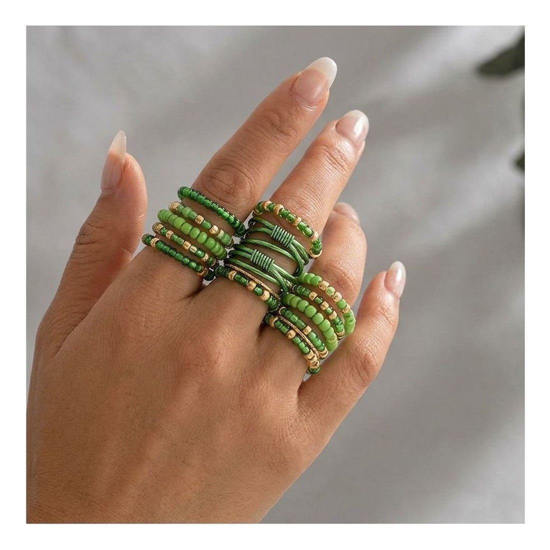 10pc Bohemian Trend Ring Set Polychrome Beaded Stacking Rings Boho