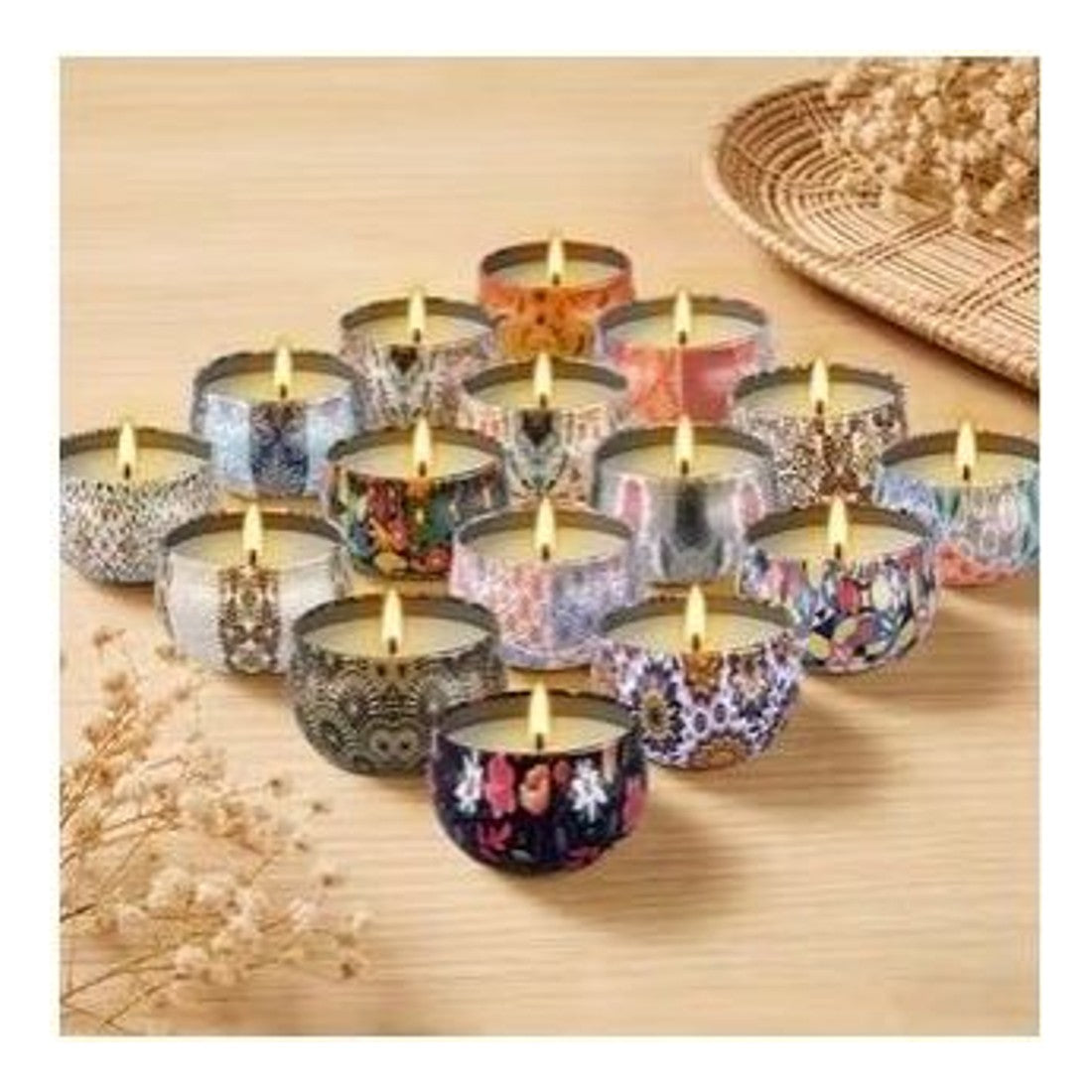 16pc Scented Candle Tins Floral Print Travel Candles Mixed Fragrance Gift Set