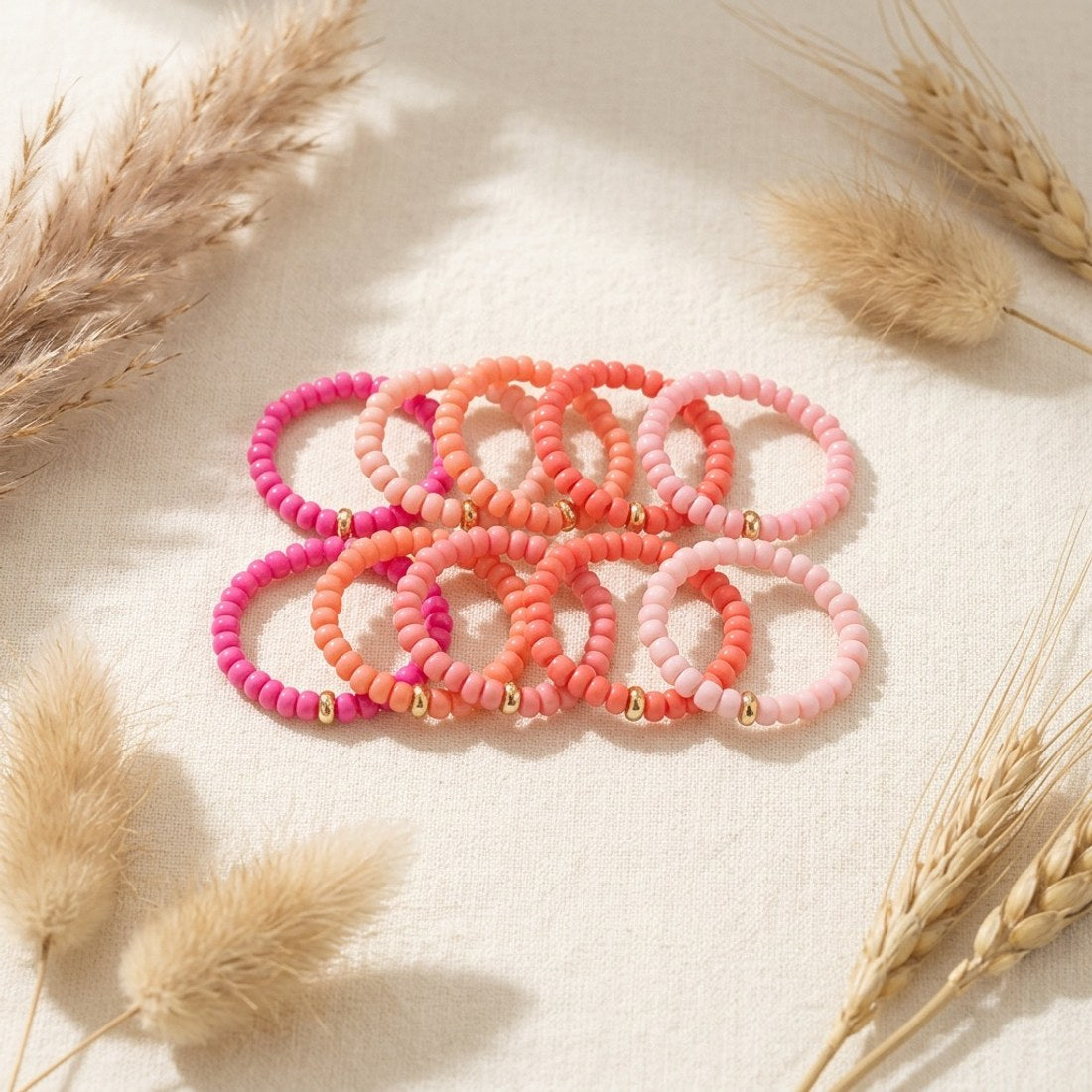 10pc Pink Stacking Ring Set Women Trendy Boho Midi Knuckle Rings Bulk