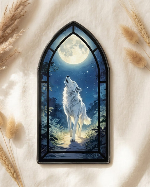 Stained Glass Wolf Book Stand 20cm