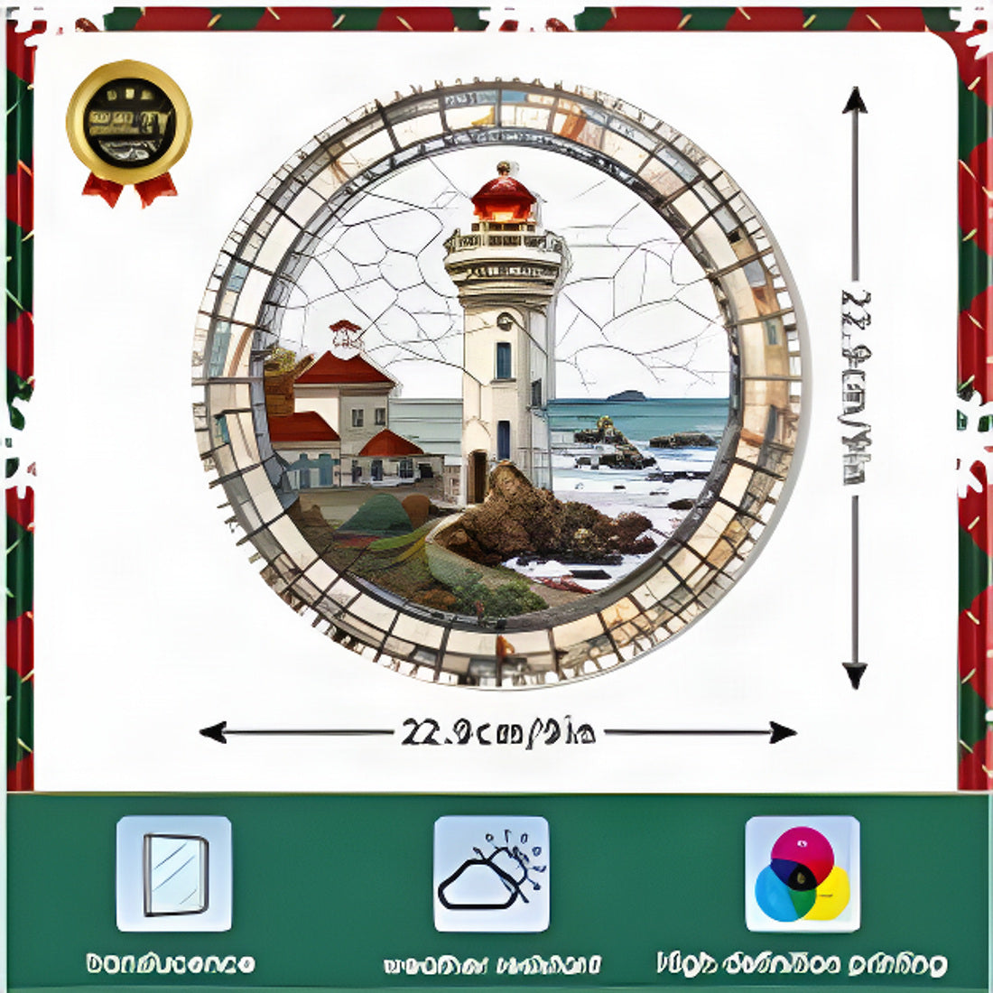 Lighthouse Stained Glass Suncatcher Round 22.9cm White Mosaic