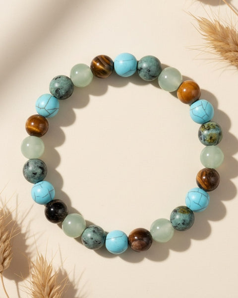 Tiger's Eye and Aquamarine Beaded Bracelet 8mm