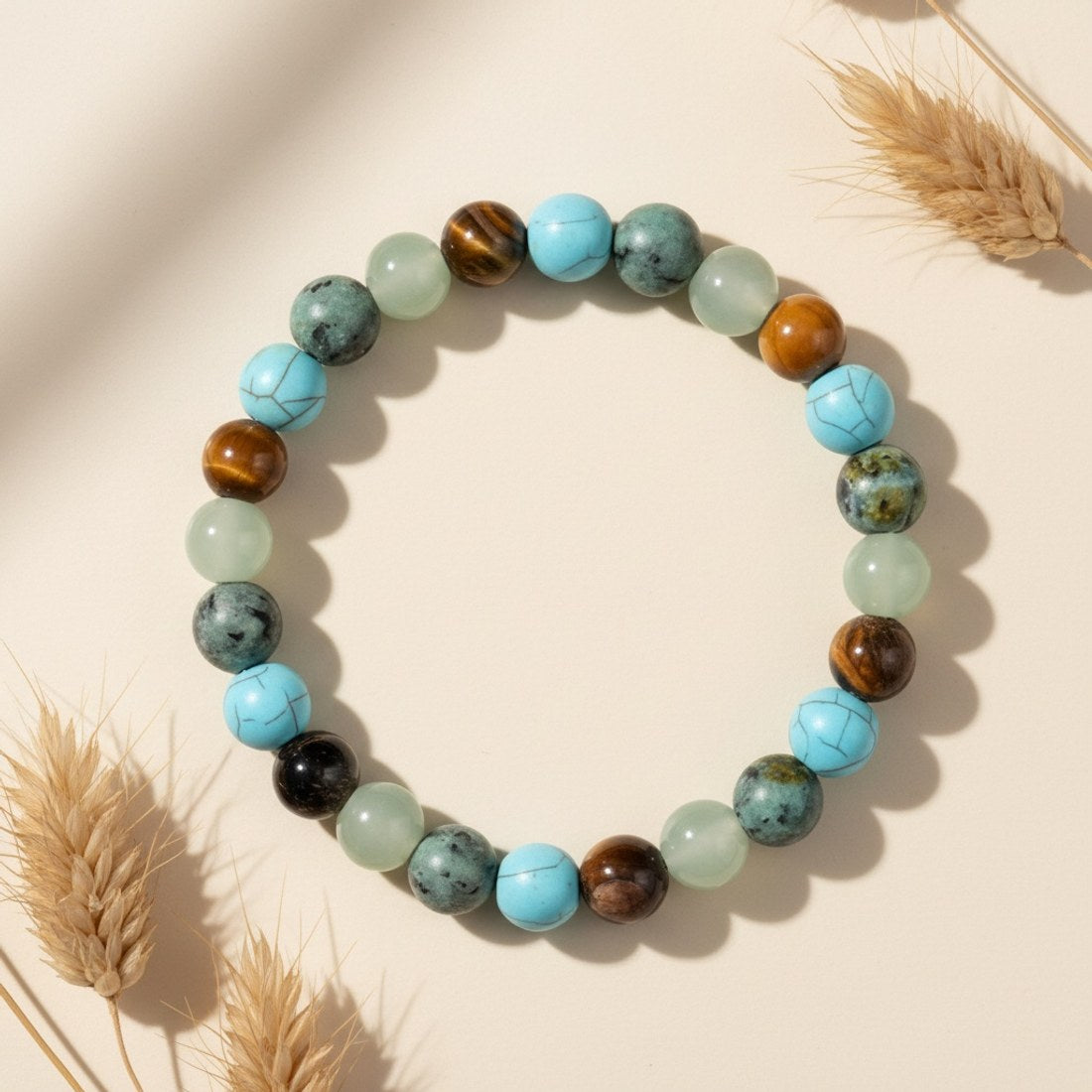 Tiger's Eye and Aquamarine Beaded Bracelet 8mm