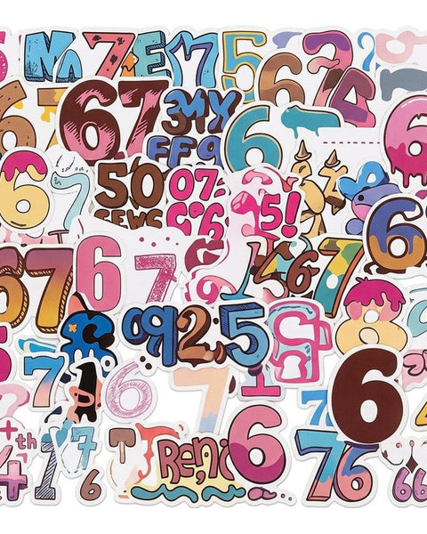 50pc Fun Mixed Sticker Pack Colourful Number Graffiti Decals Laptop Bottle