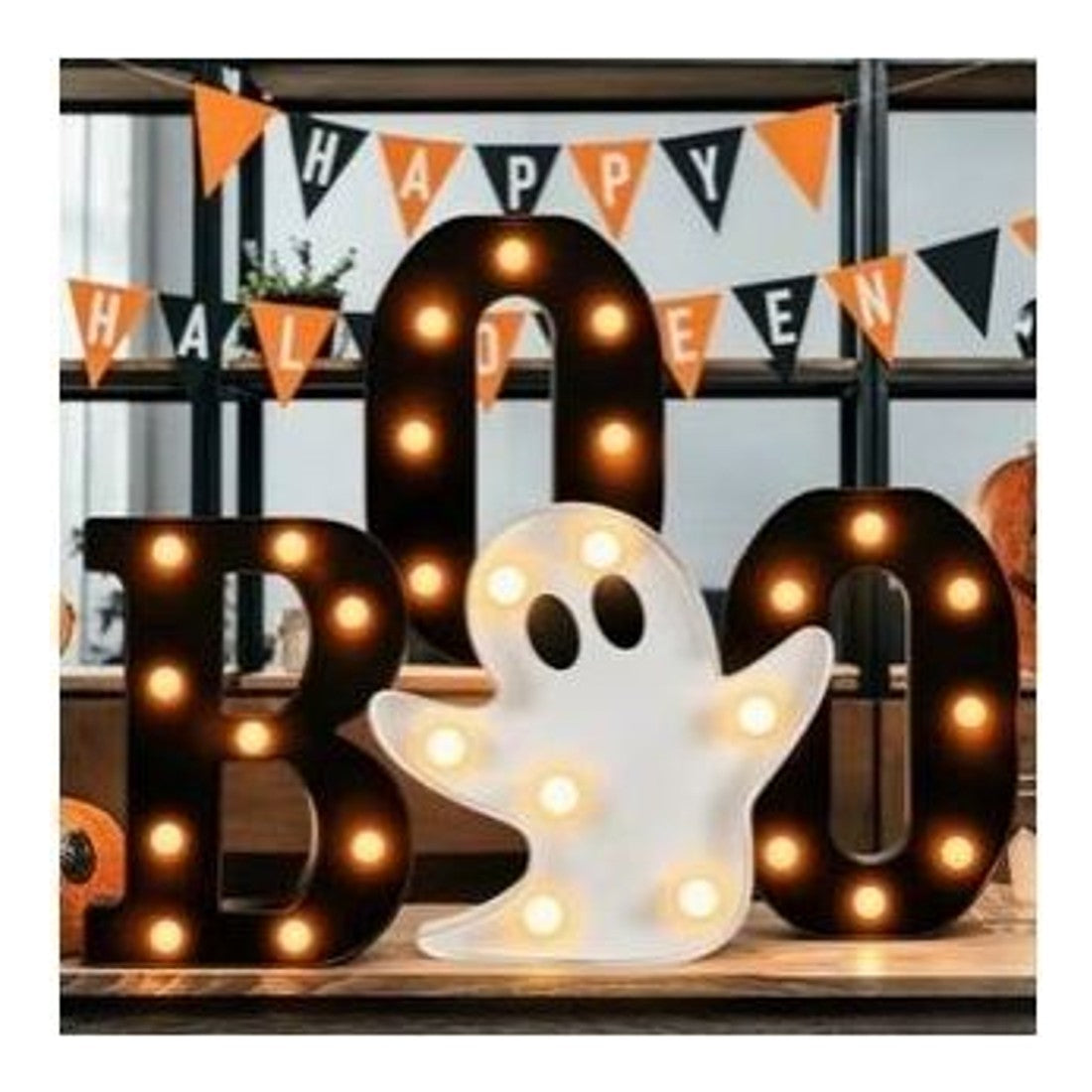 Halloween BOO Light-Up Marquee Letters & Ghost Decoration Set 4pc