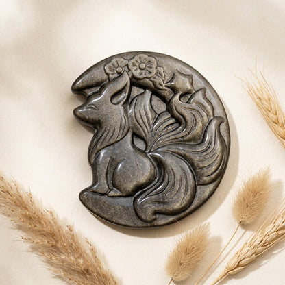 Obsidian Nine-Tailed Fox Carving