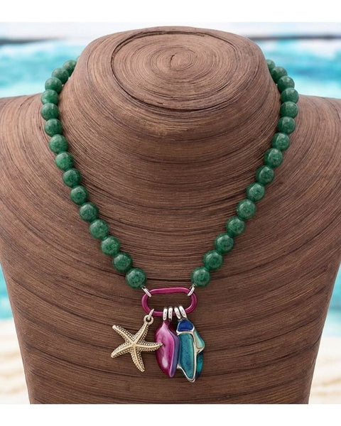 Summer Beach Multi Colour Bead Necklace Charm Detail Boho Style