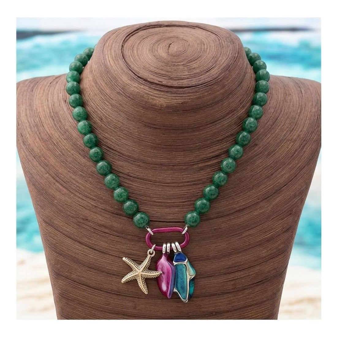 Summer Beach Multi Colour Bead Necklace Charm Detail Boho Style