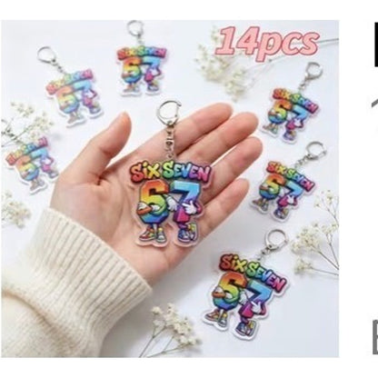 14pc Six Seven 67 Acrylic Keychain Set Colourful Macaron Charms Party Favours