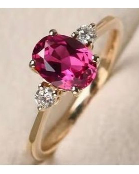 Elegant Pink Cubic Zirconia Cocktail Ring 14K Gold Plated Size 10