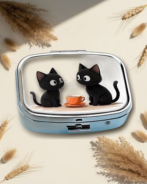 Two Black Cats Tea Square Pill Box
