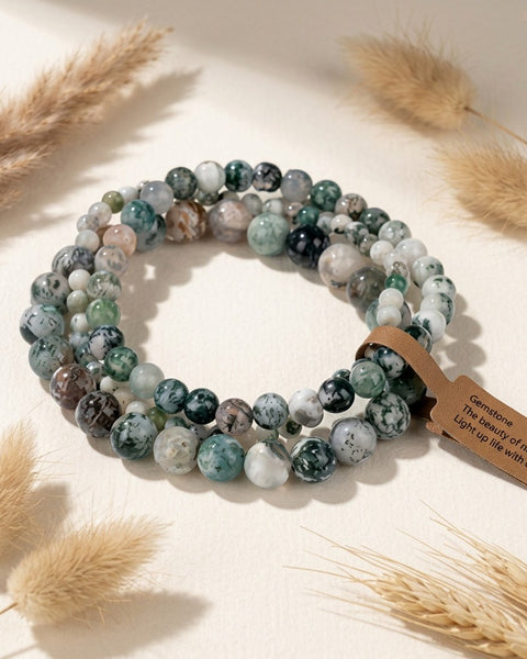 Tree Agate Mens Beaded Bracelet