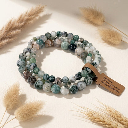 Tree Agate Mens Beaded Bracelet