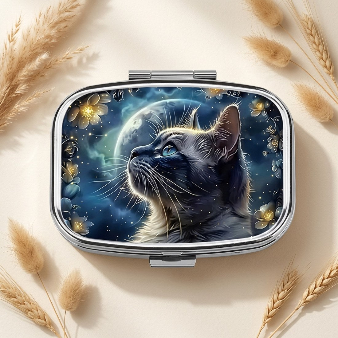 Cat Under the Moon Pill Box