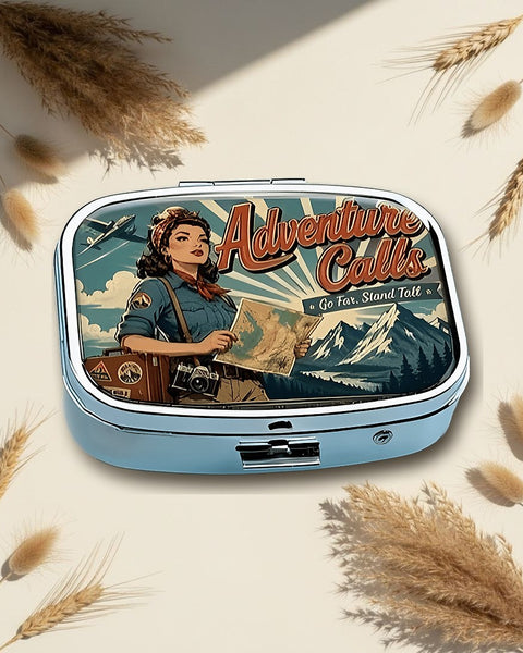 Adventure Calls Vintage Square Pill Box