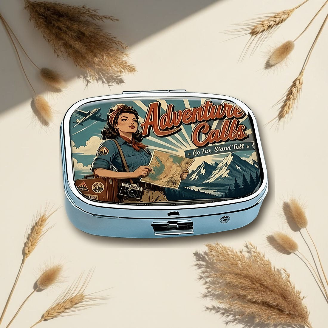 Adventure Calls Vintage Square Pill Box