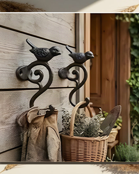 Cast Iron Bird S-Hook Wall Hooks 2pc