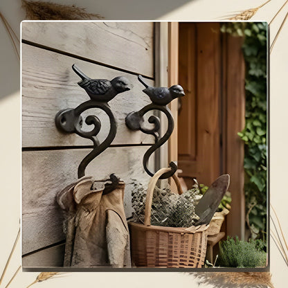 Cast Iron Bird S-Hook Wall Hooks 2pc