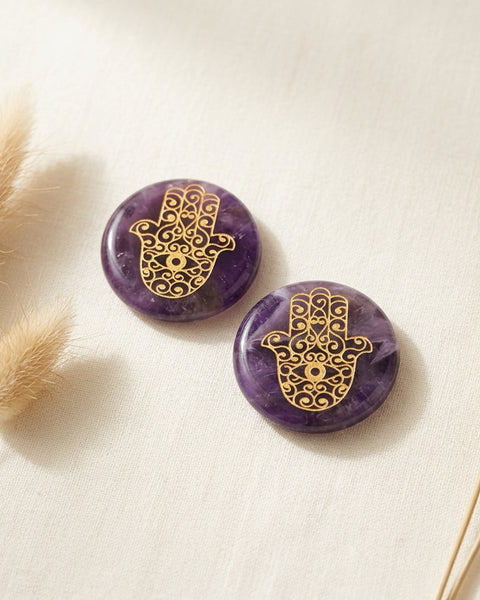 Amethyst Hamsa Hand Discs 2pc