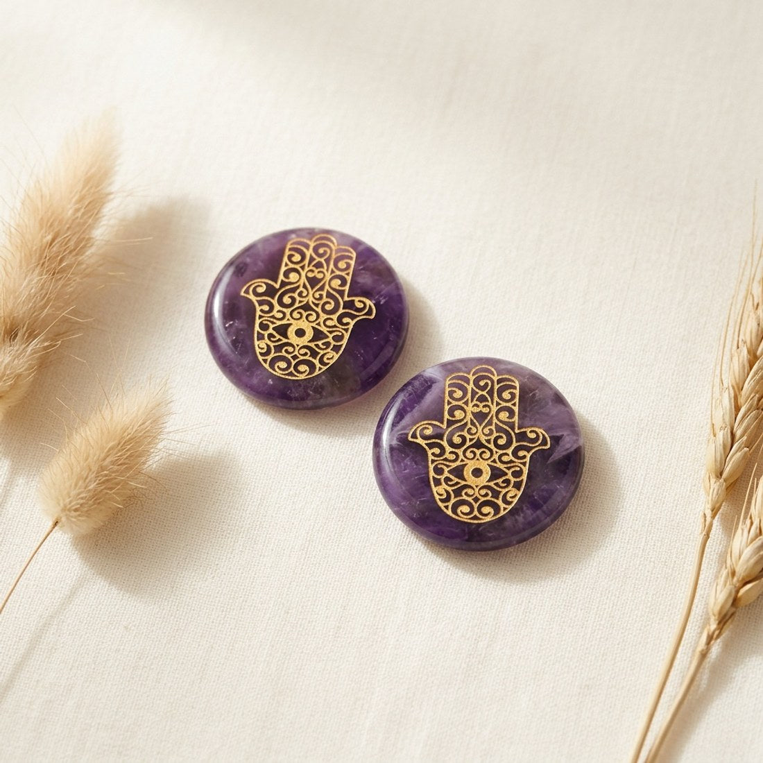 Amethyst Hamsa Hand Discs 2pc