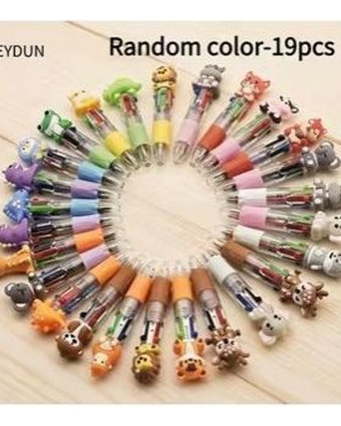 19pc Mini Zoo Animal Ballpoint Pens Multicolour Novelty Kids Party Stationery
