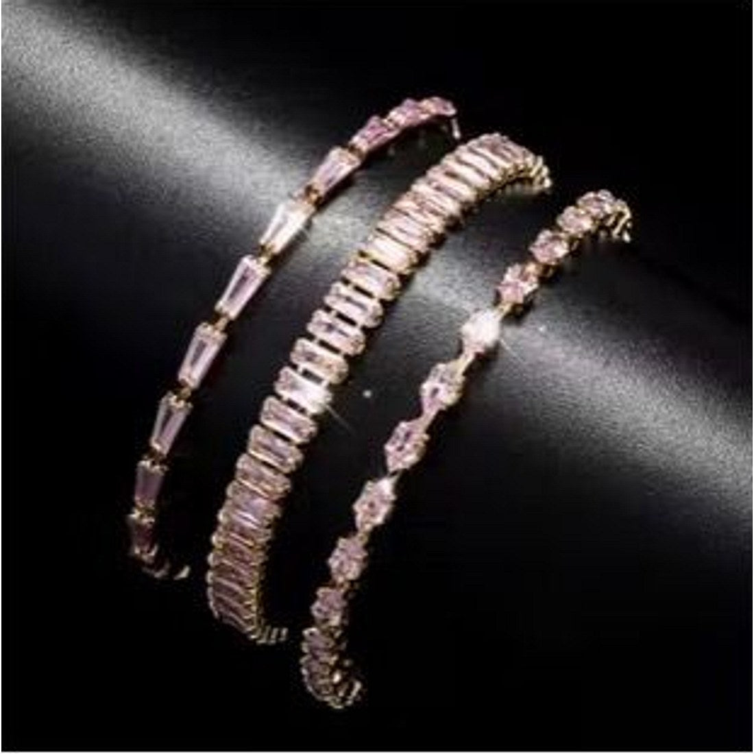 Pink Crystal Bangle Set (3pc)