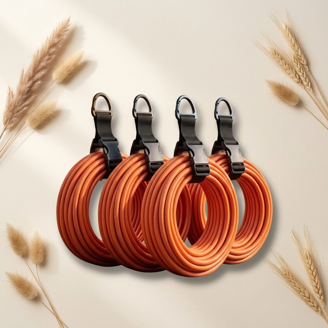 4pc Adjustable Storage Straps Hook Loop Hose Cable Tidy Garage Organiser Orange