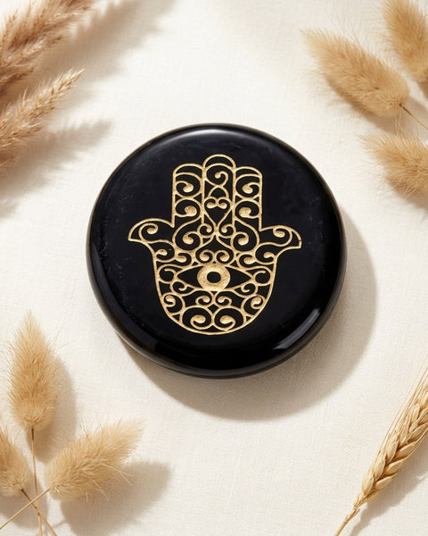 Black Obsidian Hamsa Hand Disc