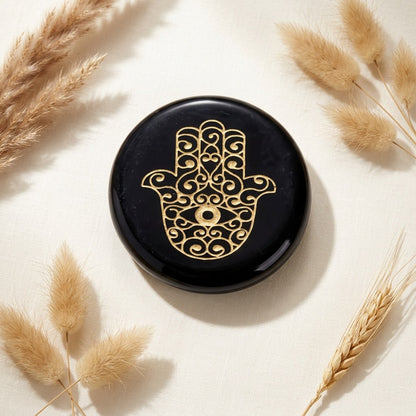 Black Obsidian Hamsa Hand Disc