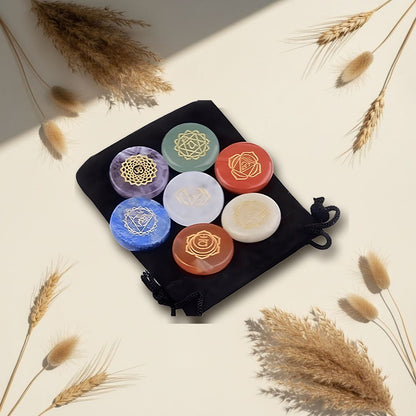 Seven Chakra Engraved Stone Disc Set 7pc with Pouch