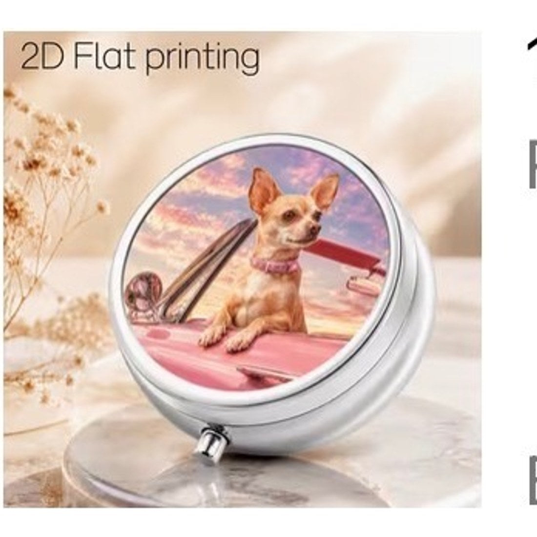 Pink Car Chihuahua Round Pill Box 5cm